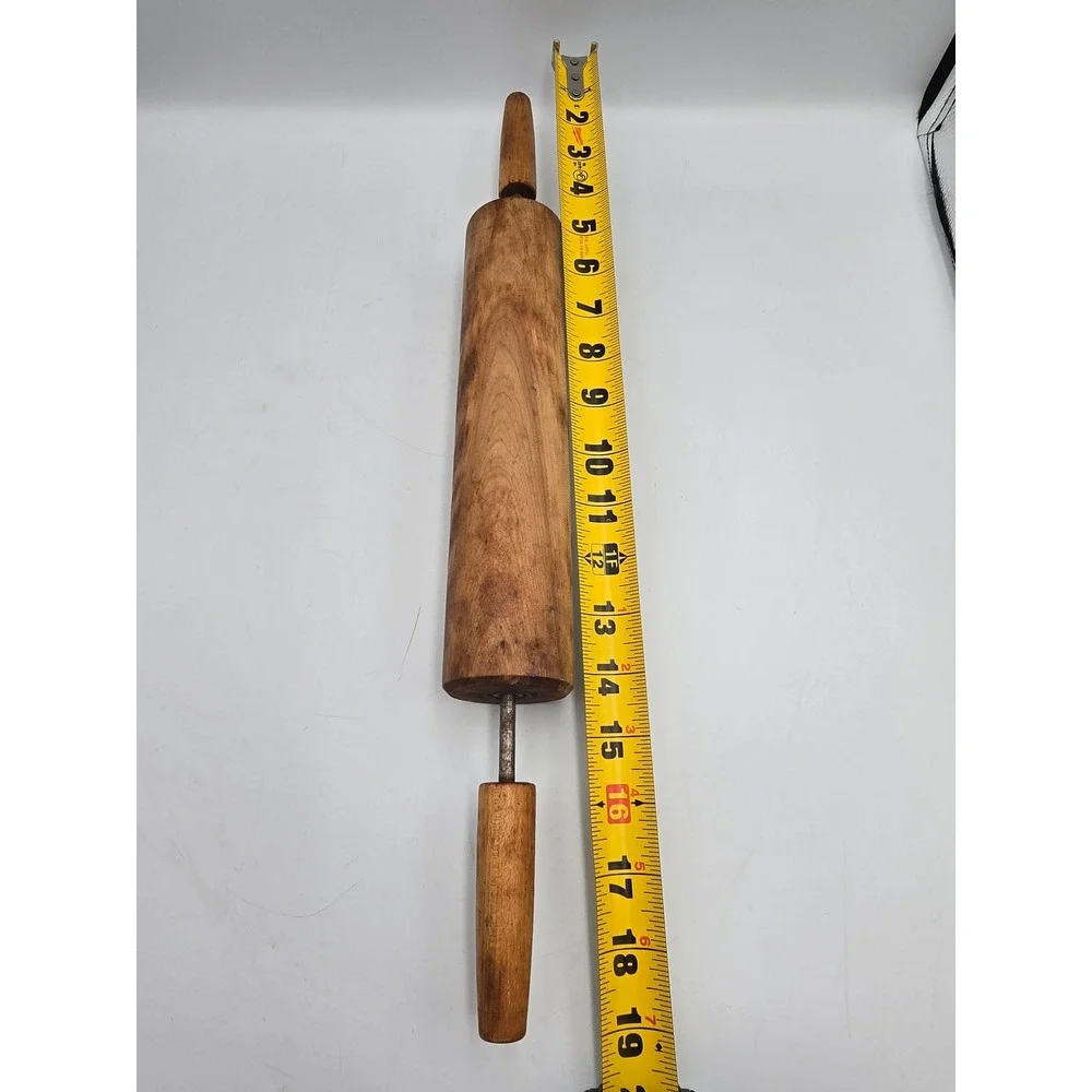 Rolling Pin OS Brown Good Vintage Wood Metal Axle Farmhouse